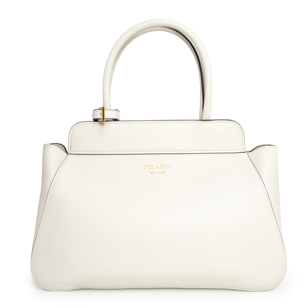 Prada Tote Handbag Soft Grain Leather White